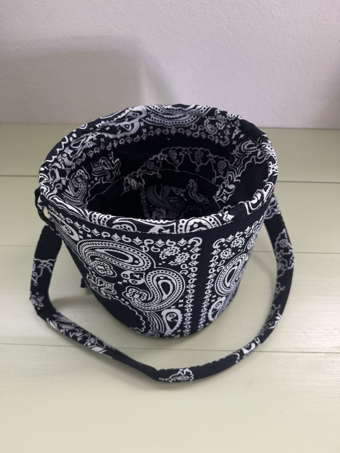 Handmade bandana-print bucket bag